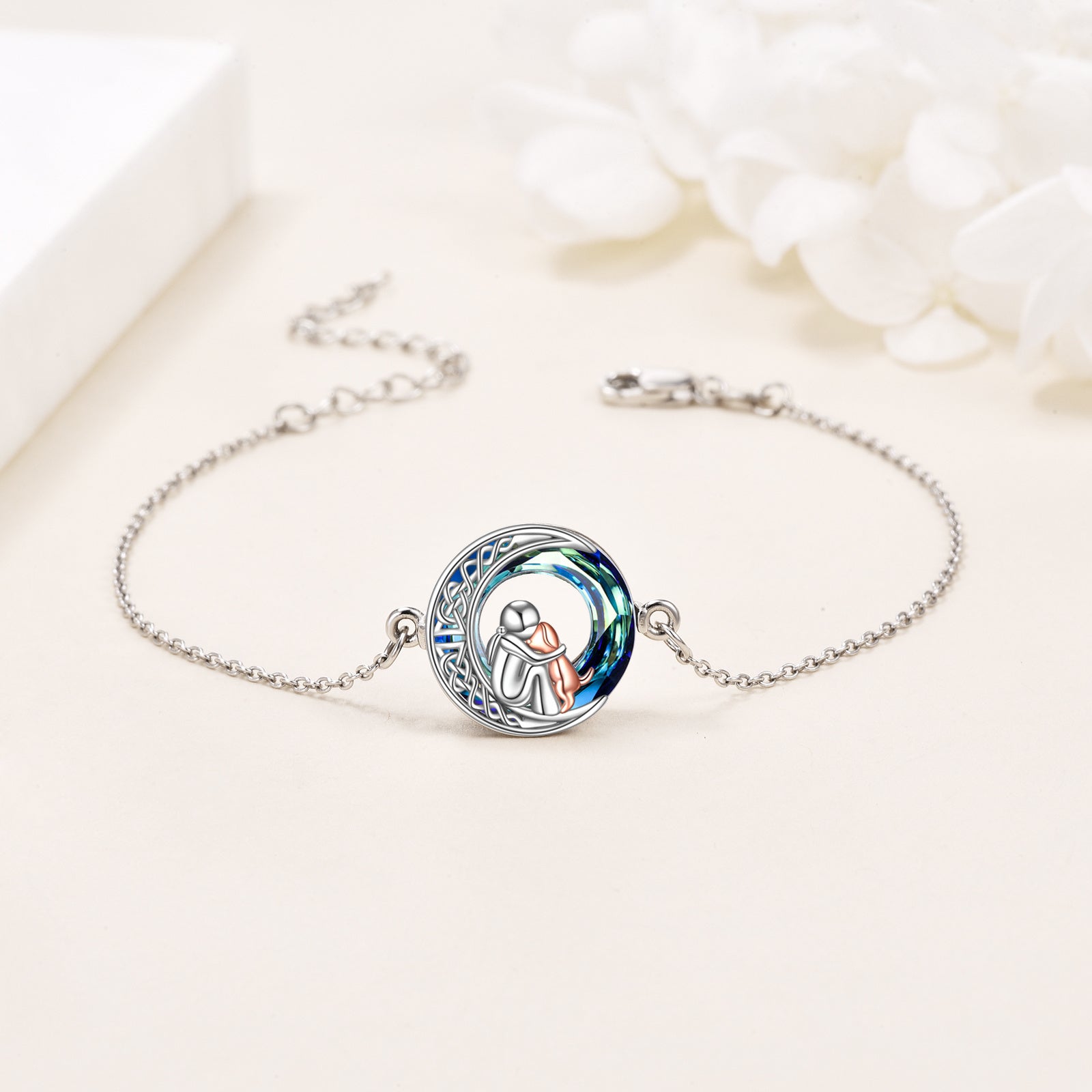 Adjustable Dog Charm Bracelet of Sterling Silver
