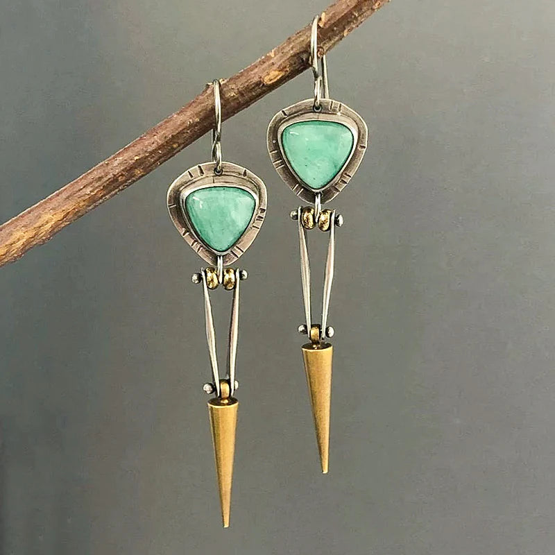 Green Hars Stone Boho Ethnic Earrings