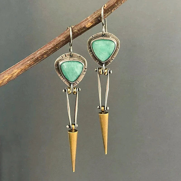 Green Hars Stone Boho Ethnic Earrings