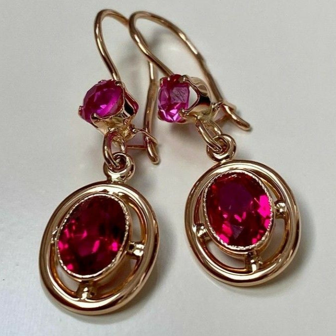 Vintage Drop Round Garnet Crystal Earrings