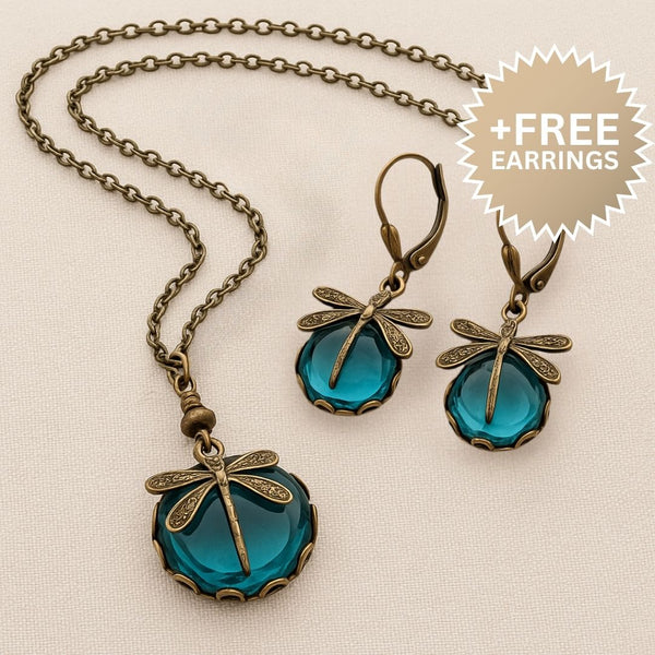 Vintage Dragonfly Necklace with Bonus Earrings