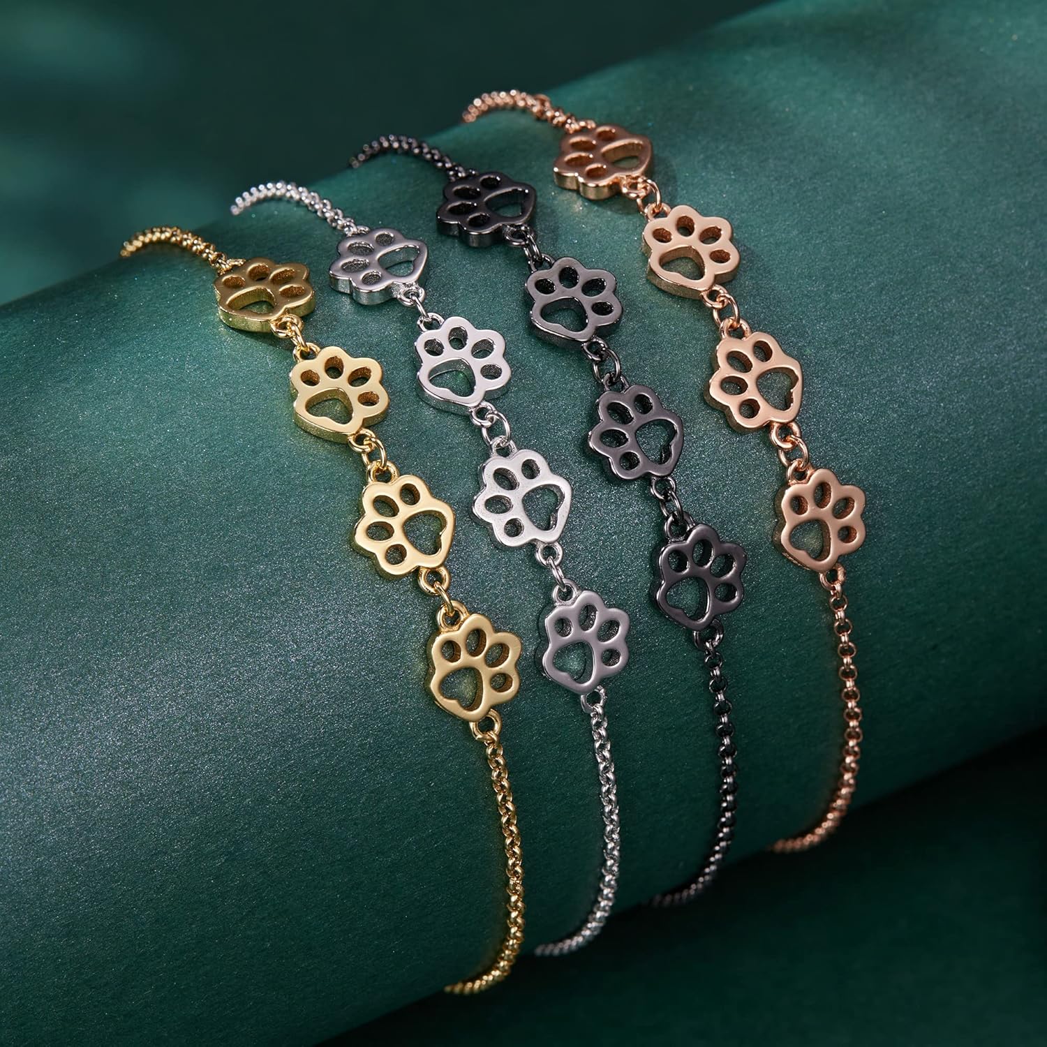 Sterling Silver Paw Print Bracelet — Adjustable Fit