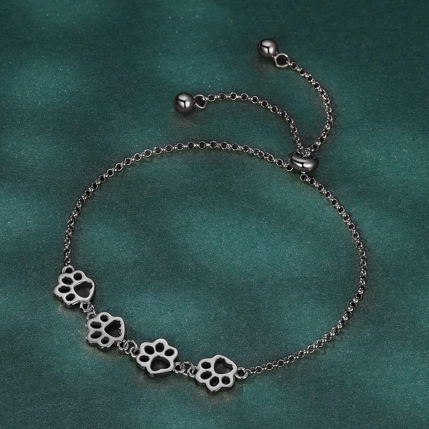 Sterling Silver Paw Print Bracelet — Adjustable Fit