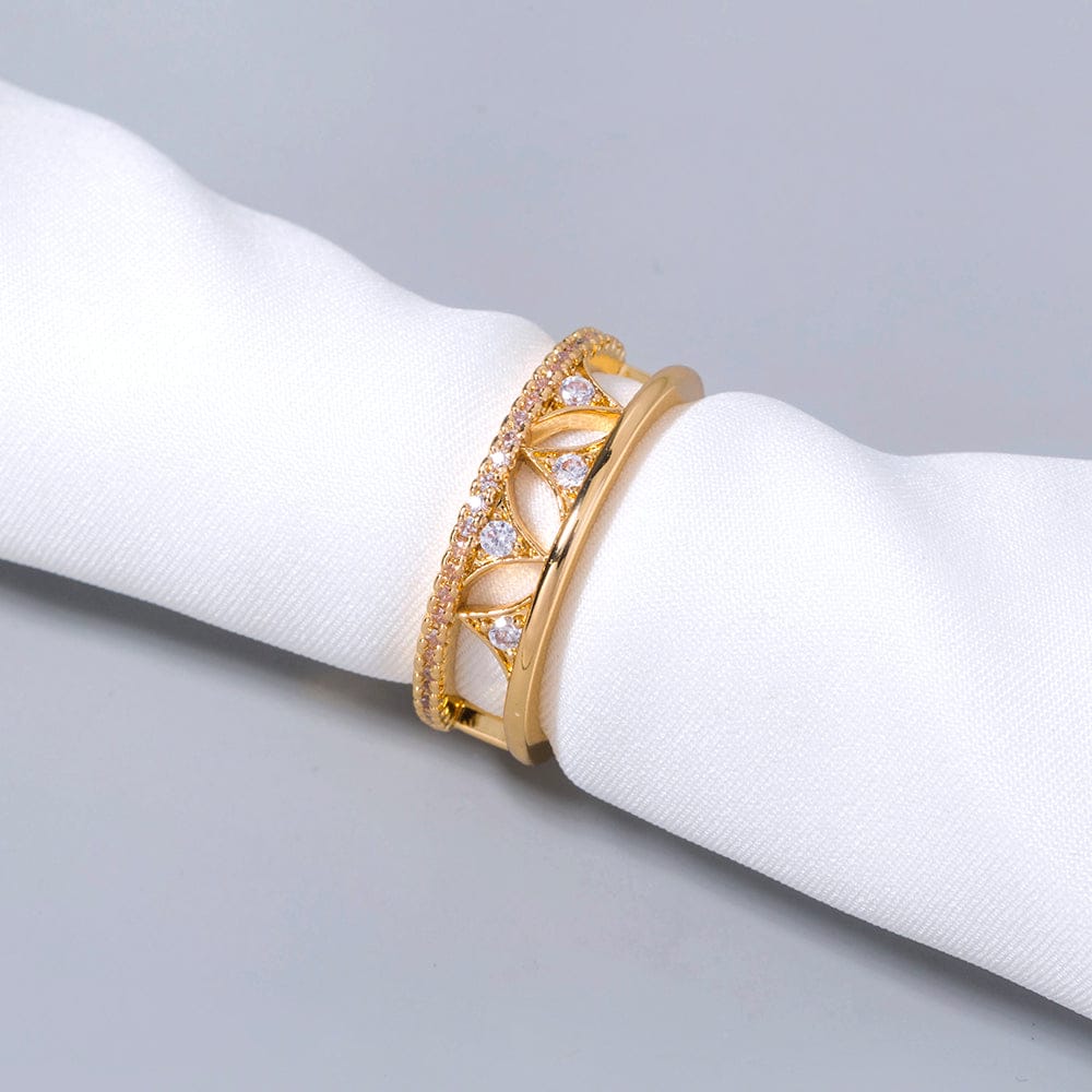 Crystal Crown Gold Band Ring — (Adjustable)