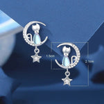925 Sterling Silver Moon & Star Cat Earrings with Zirconia
