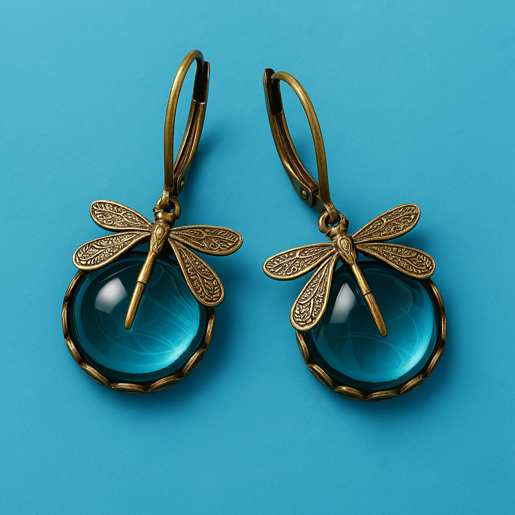 Sferische Dragonfly Earrings in Antique Gold