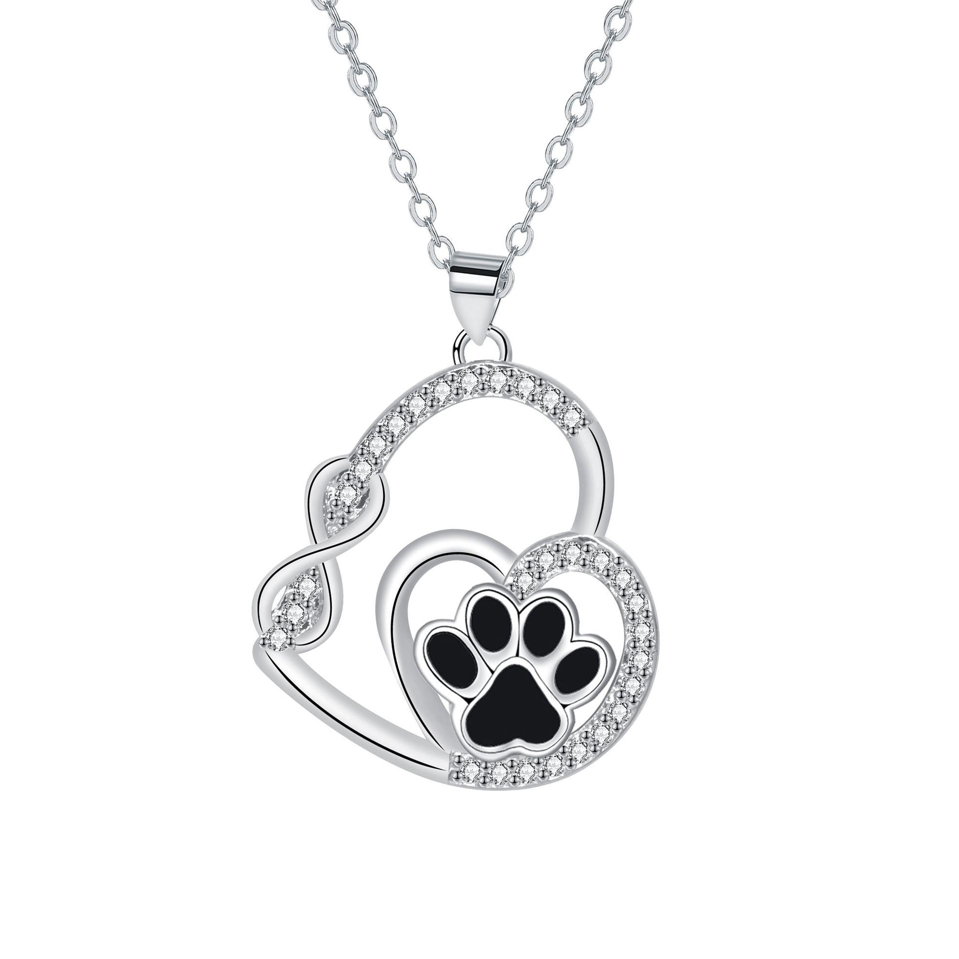 Infinity Double Love Paw Print Pendant Necklace