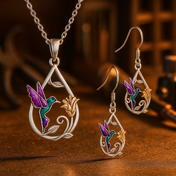 Hummingbird Necklace with Matching Earrings