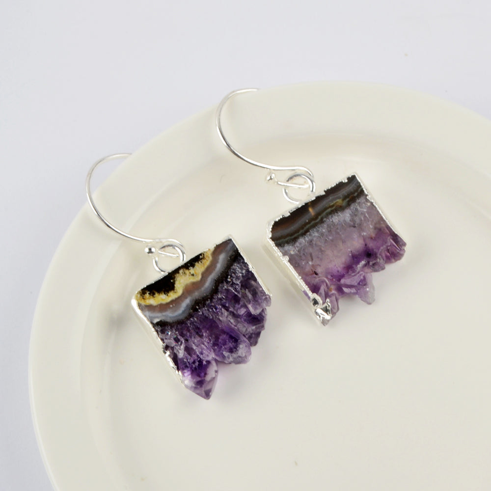 Amethyst Disc Druzy Earrings