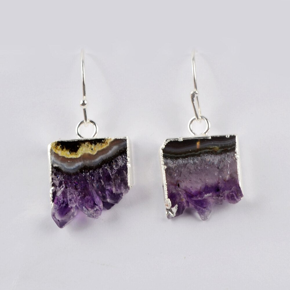 Amethyst Disc Druzy Earrings