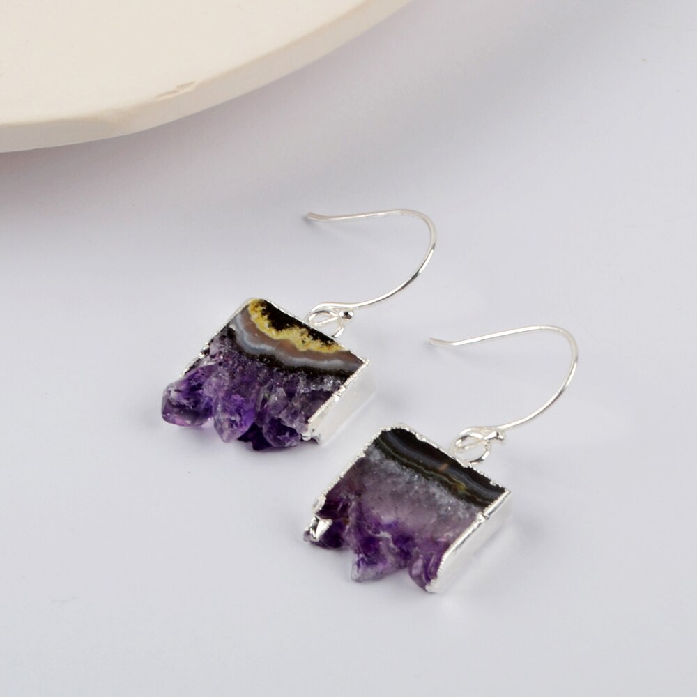 Amethyst Disc Druzy Earrings