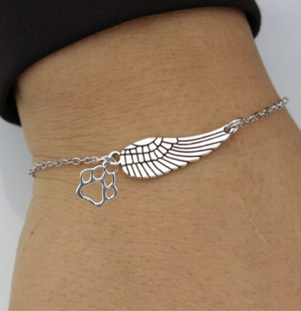 Silver Memorial Bracelet with Engelenvleugel & Paw Print | Handmade