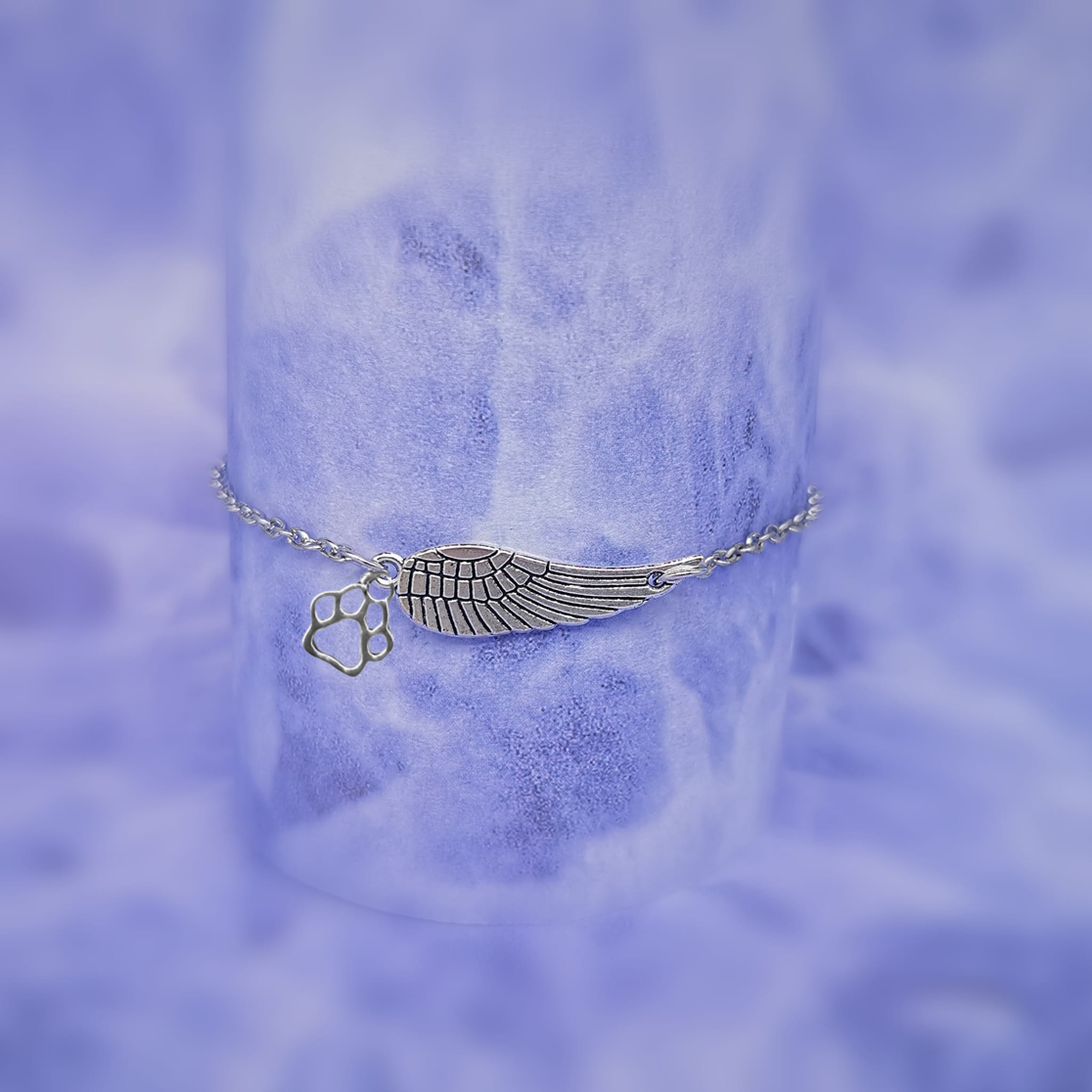 Silver Memorial Bracelet with Engelenvleugel & Paw Print | Handmade