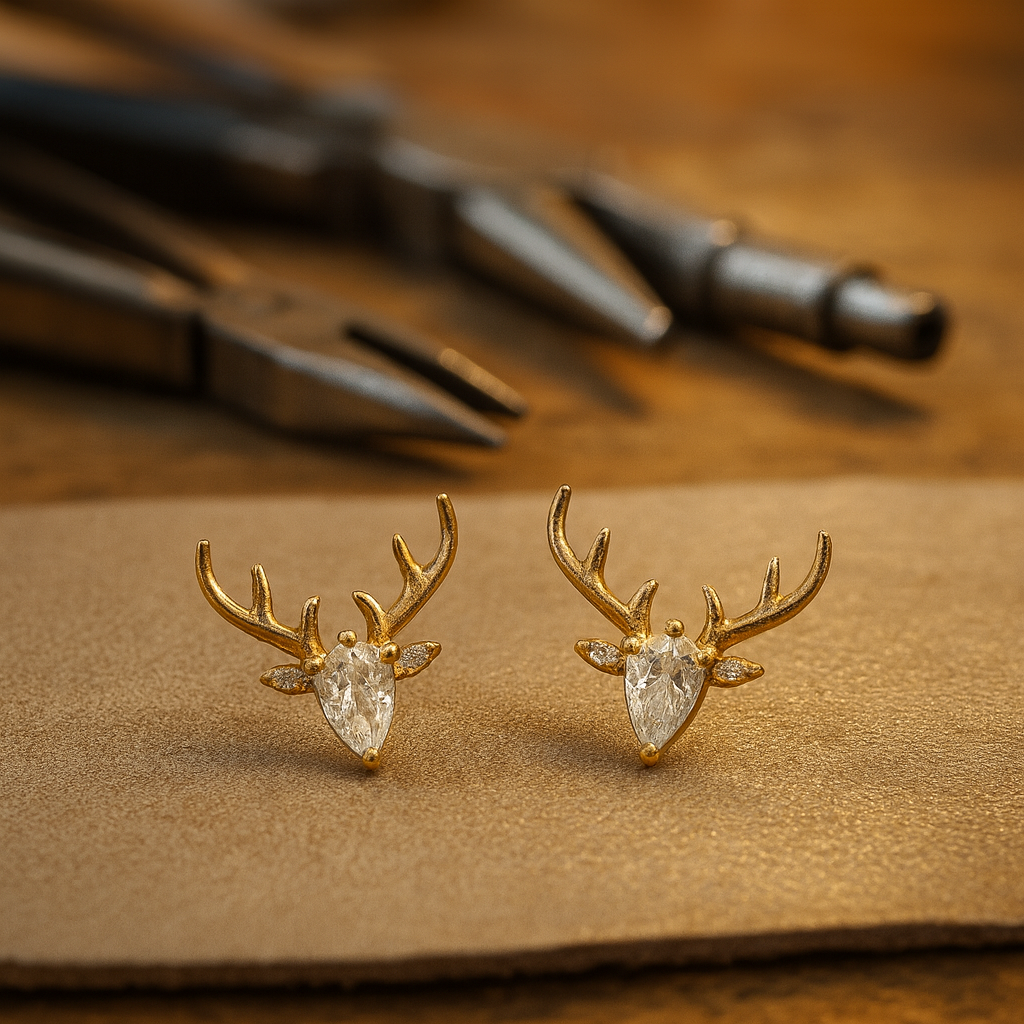 Antlers Earrings with Clear Zirconia