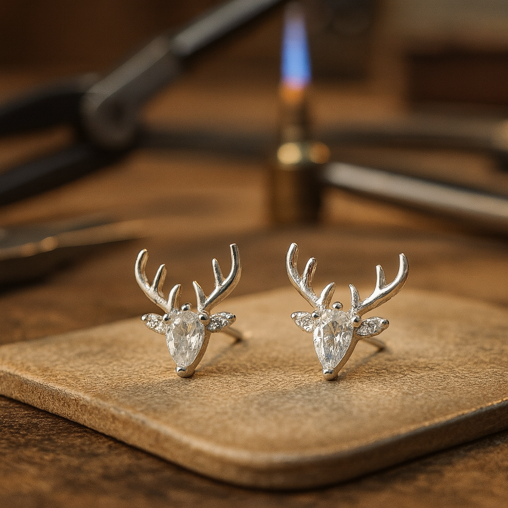 Antlers Earrings with Clear Zirconia