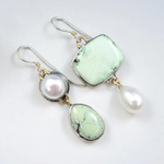 Asymmetrical Pearl & Green Enamel Earrings