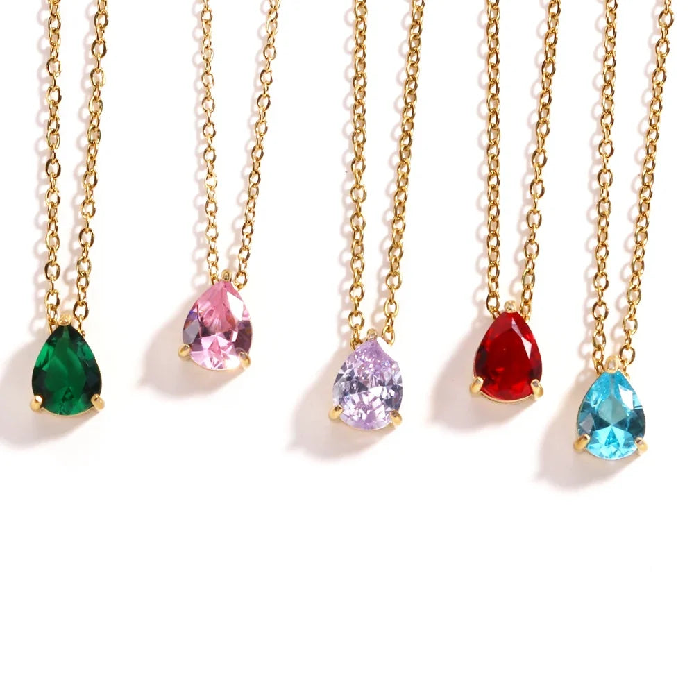 Crystal Drop Birthstone Necklace