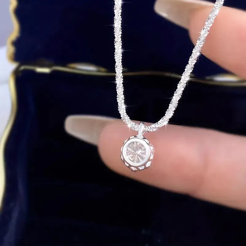 Moissanite Solitaire Sterling Silver Pendant Necklace