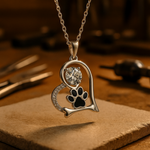 Dog Paw Print & Bone Pendant with Zirconia