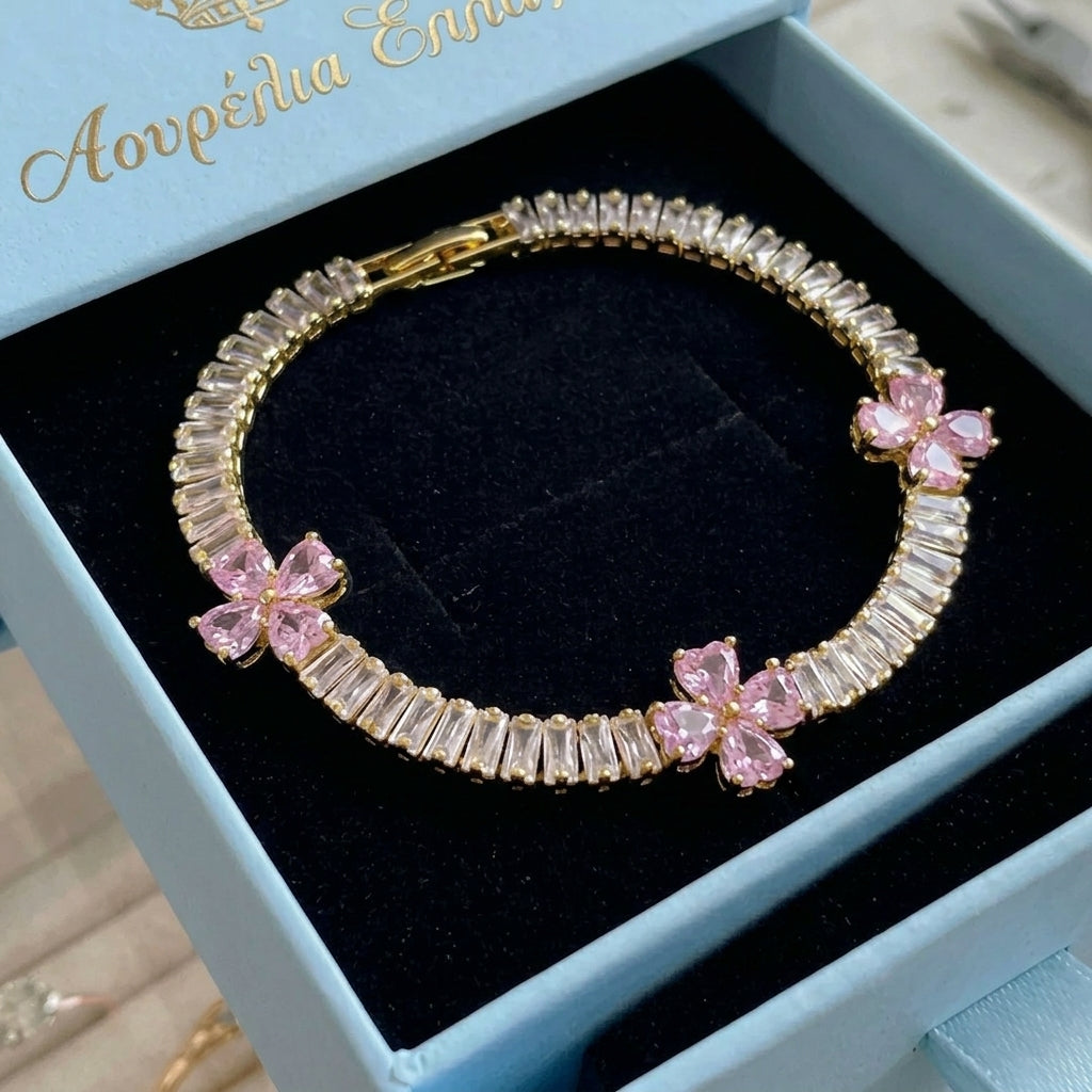 Heart, Amethyst & Four-Leaf Clover Bracelet | Gold