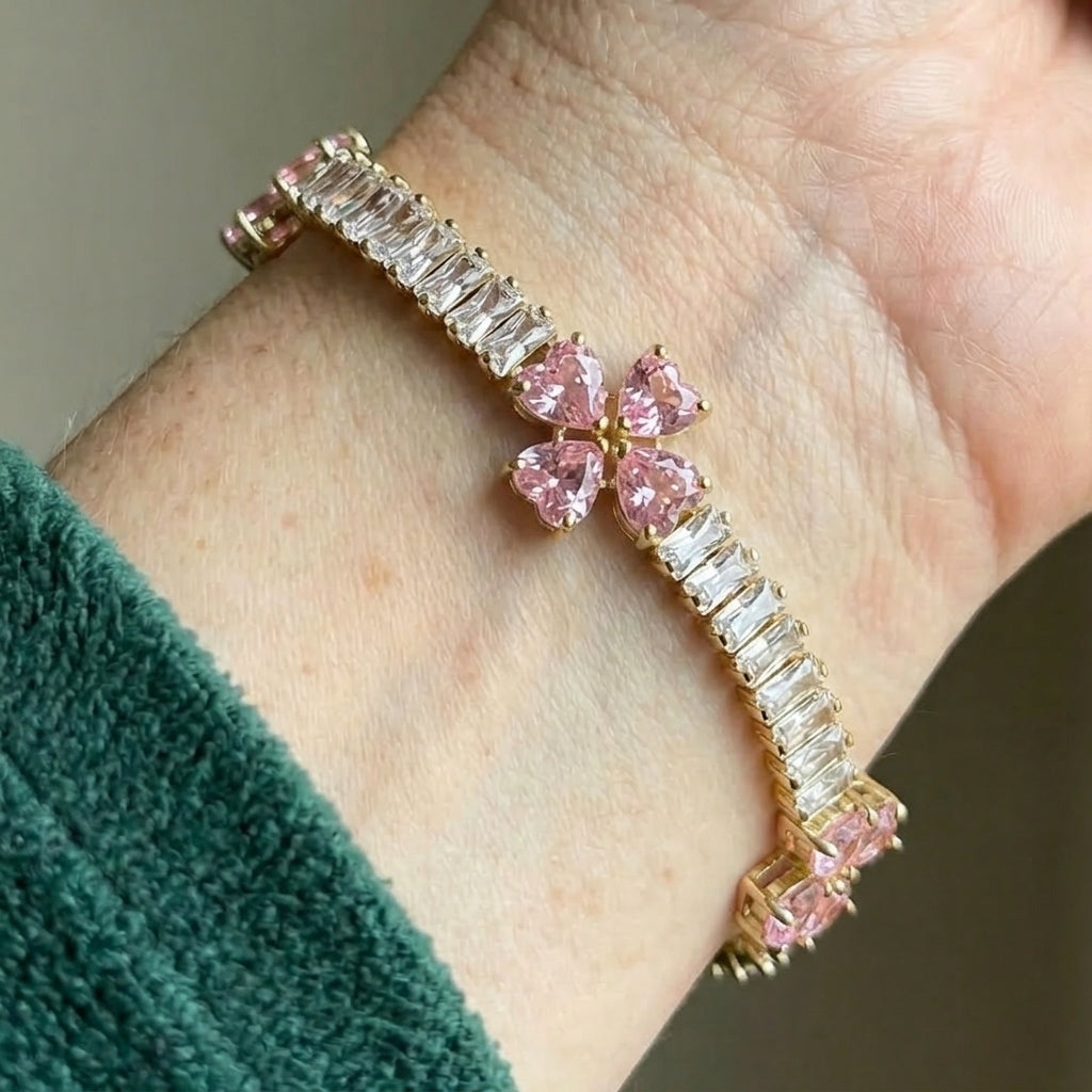 Heart, Amethyst & Four-Leaf Clover Bracelet | Gold