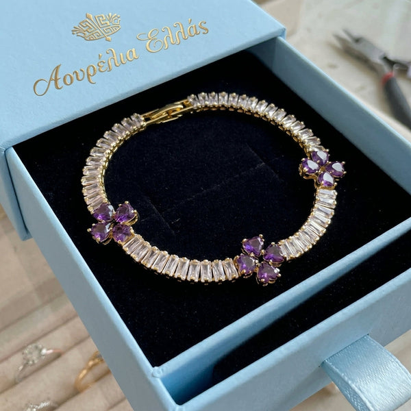 Heart, Amethyst & Four-Leaf Clover Bracelet | Gold