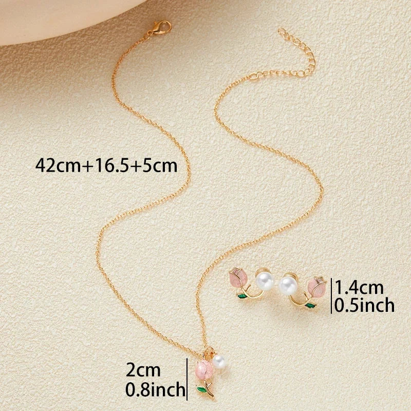 Pink Tulip Tuin Necklace & Earrings Set