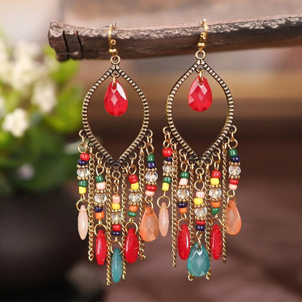 Red Zirconia Boho Mandala Drop Earrings