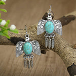 Silver Boho Vogel Earrings with Opal