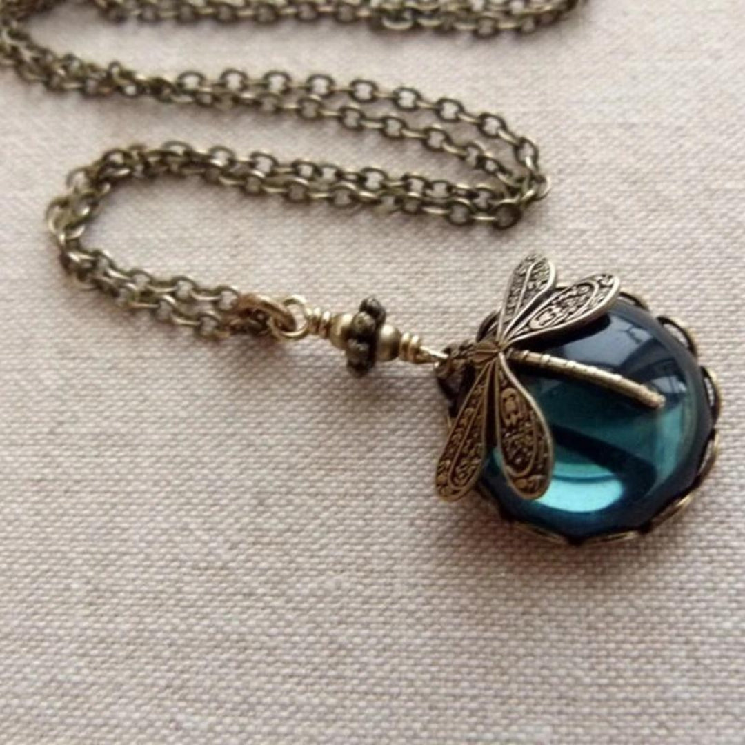 Vintage Dragonfly Necklace with Bonus Earrings