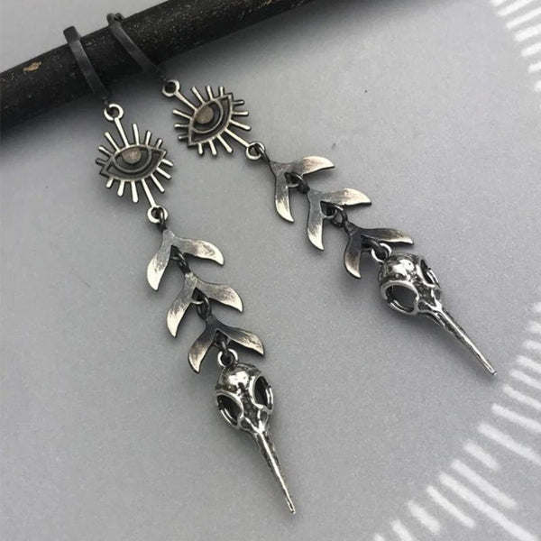Boho mask pendant Earrings in Silver