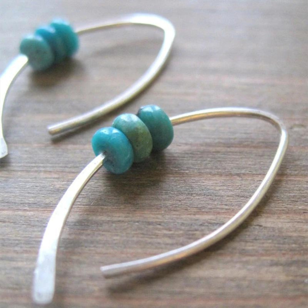 Boho Wave Earrings with Turquoise Stones in Sterling Silver