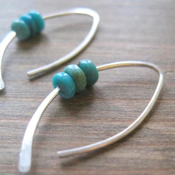 Boho Wave Earrings with Turquoise Stones in Sterling Silver