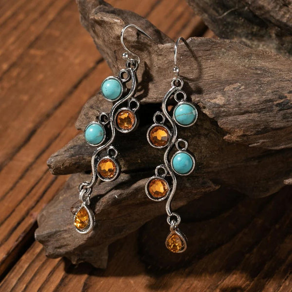 Boho Earrings with zirconia & Opal in Silver