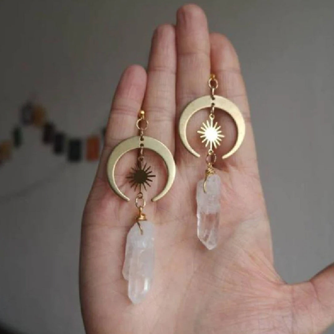 Gold Boho Earrings of Quartz