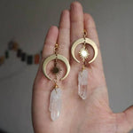 Gold Boho Earrings of Quartz