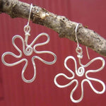 Boho Silver Wave Flower Earrings