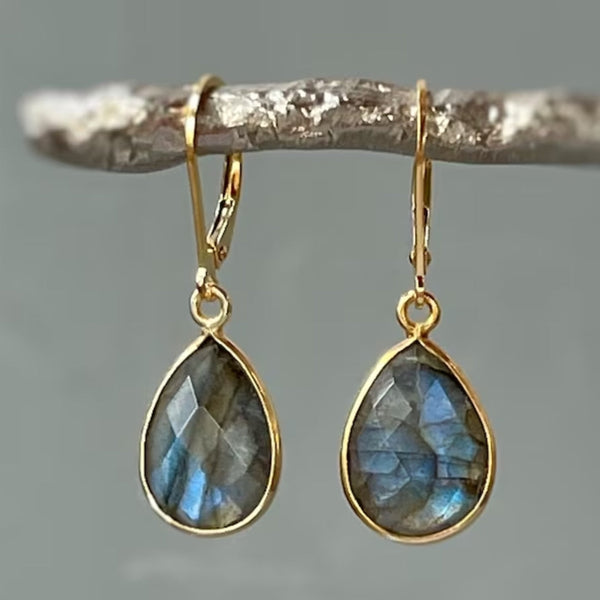 Vintage Blue Crystal Drop Gold Earrings