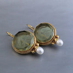 Vintage Round Green Stone Pearl Earrings