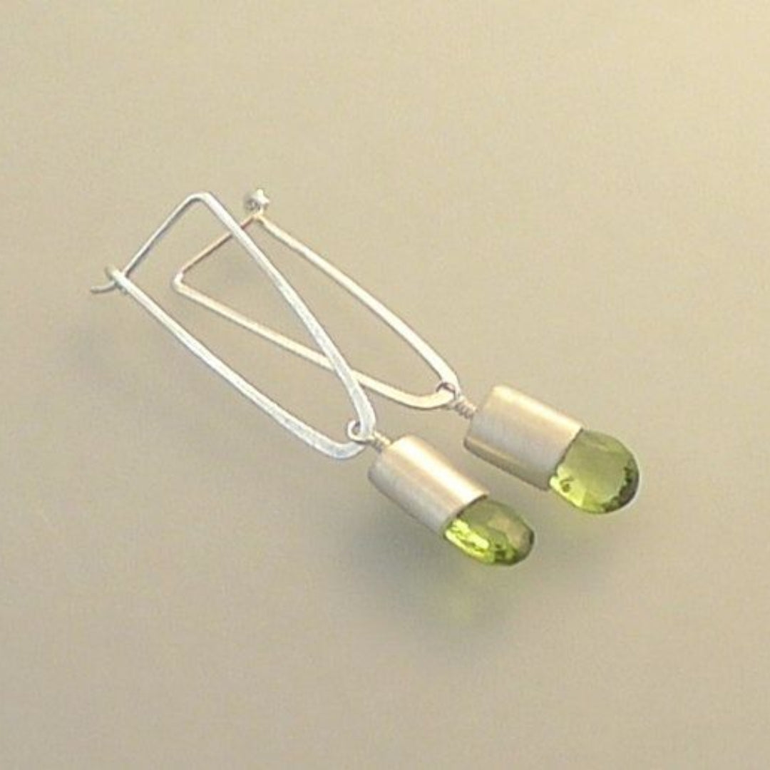 Vintage Olive Crystal Drop Silver Earrings