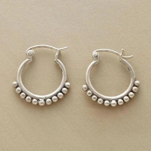 Vintage Silver Beaded Hoop Earrings