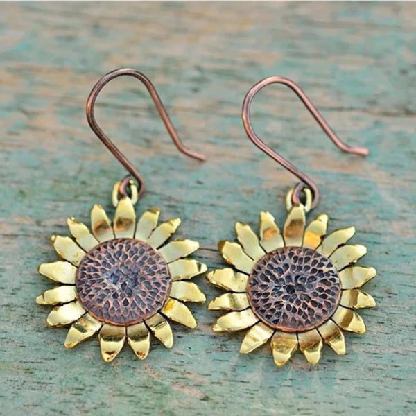 Vintage Gold Sunflower Earrings