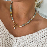 Vintage Gold Necklace with Sea Glass