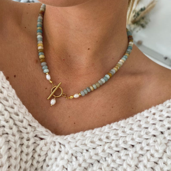 Vintage Gold Necklace with Sea Glass