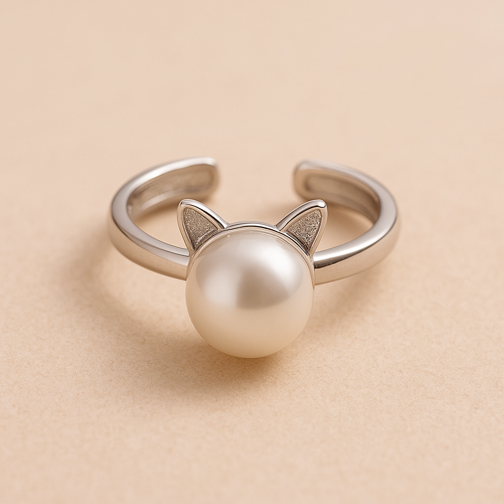 Pearl Cat Necklace with Matching Earrings & Ring