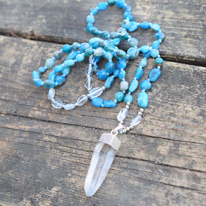 Blue Apatite & Clear Quartz Beaded Necklace