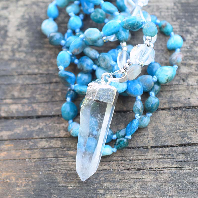 Blue Apatite & Clear Quartz Beaded Necklace