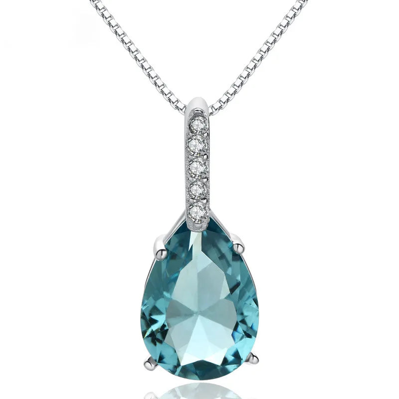 Sterling Silver Blue Waterdrop Pendant Necklace