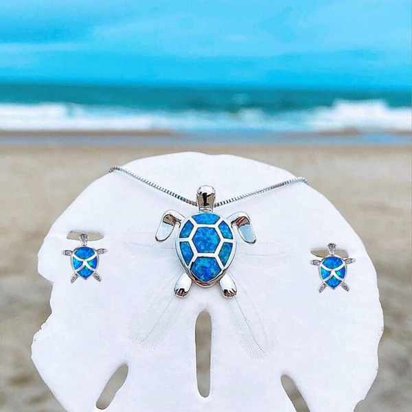 Seaweed Necklace + Earrings Set in Opal & Silver