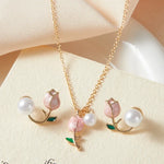 Pink Tulip Tuin Necklace & Earrings Set
